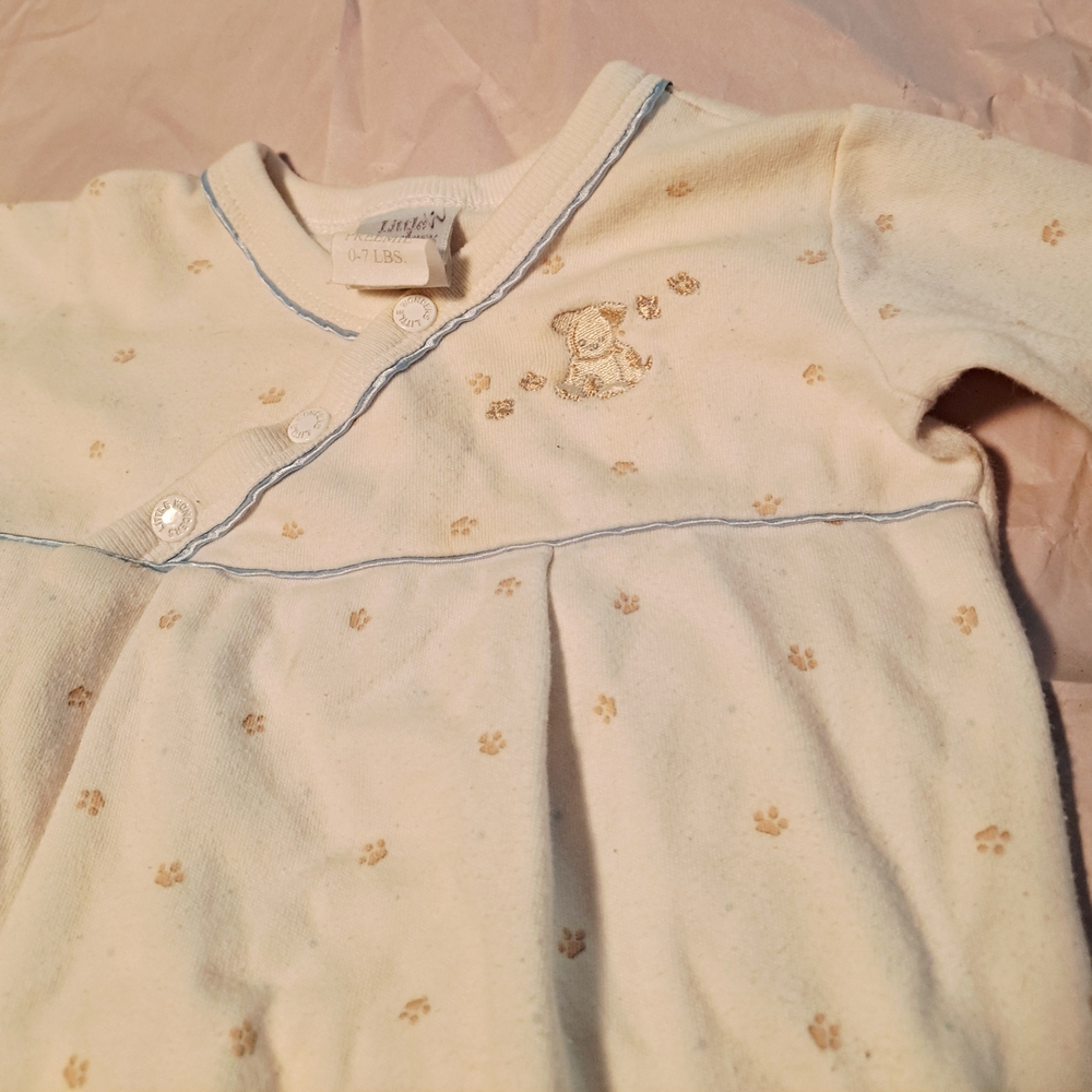 Little Wonders Cream and Blue Onesie with Puppy Motif
